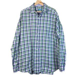 J.McLaughlin Button Up Shirt Mens X-Large Blue White Gingham Long Sleeve Check